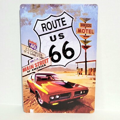 Route 66 Rustic Vintage Metal Tin Signs Man Cave Garage | eBay