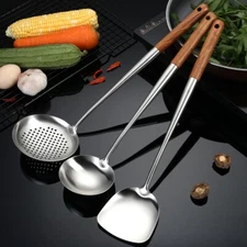 Stainless Steel Wok Spatula Ladle Set Long  Handles Wok Spatula/Turner & Ladle