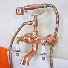 Red Copper Wall Mount Clawfoot Bath Tub Shower Faucet Sets w/ Handheld Shower