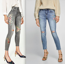 So cute Zara mid-rise FLORAL PRINT JEANS with rips-gray-ref 5862/079/-size-NWT