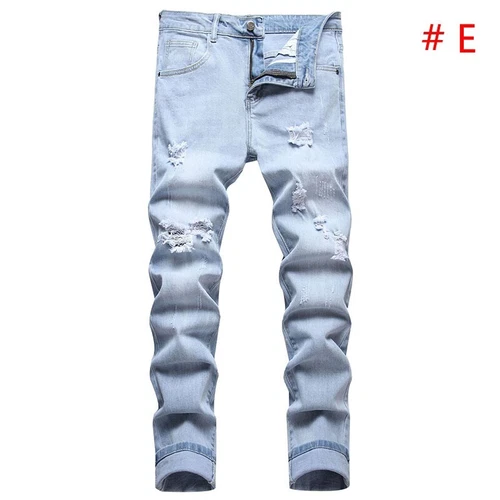 Moda Para hombres Jeans Elastizados Calce Ajustado Pantalones Informales Largos Estampados Denim Pantalones - Imagen 8 de 38
