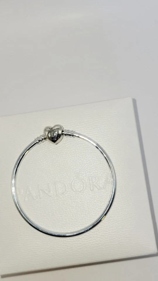 Authentic Pandora Sterling Silver Moments Heart Bangle Bracelet 6.7, 7.5 & 8.3 - Image 2 of 4