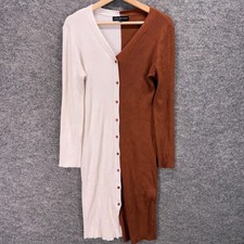 Almost Famous Dress Women 1X Plus Brown Colorblock Shift Midi V-Neck Button