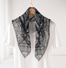 100 Mulberry Silk Scarf Bandana totem Print Shape Neckerchief 65X65cm Wrap