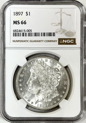 1897 $1 MORGAN SILVER DOLLAR NGC MS66 BETTER DATE BRIGHT WHITE COIN
