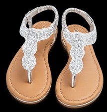 Silver Rhinestone Flat Sandals Women Size 7  ...