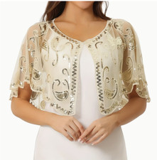 FLAPPER SEQUIN SHAWL-CHAMPAGNE Sequin  Beaded Shawl Wrap