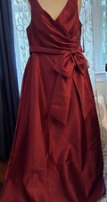 Alfred Sung Off -Shoulder Burgundy Satin Gown With Sash, Size 20, NWT D802S