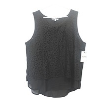 Sung Alfred Sung Women XL Black Lace Overlay Sleeveless Blouse Sheer Hem