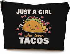 Taco Gifts for Lovers, Makeup Bag, Food Cosmetic Bag With Zipper, Just A Girl Wh