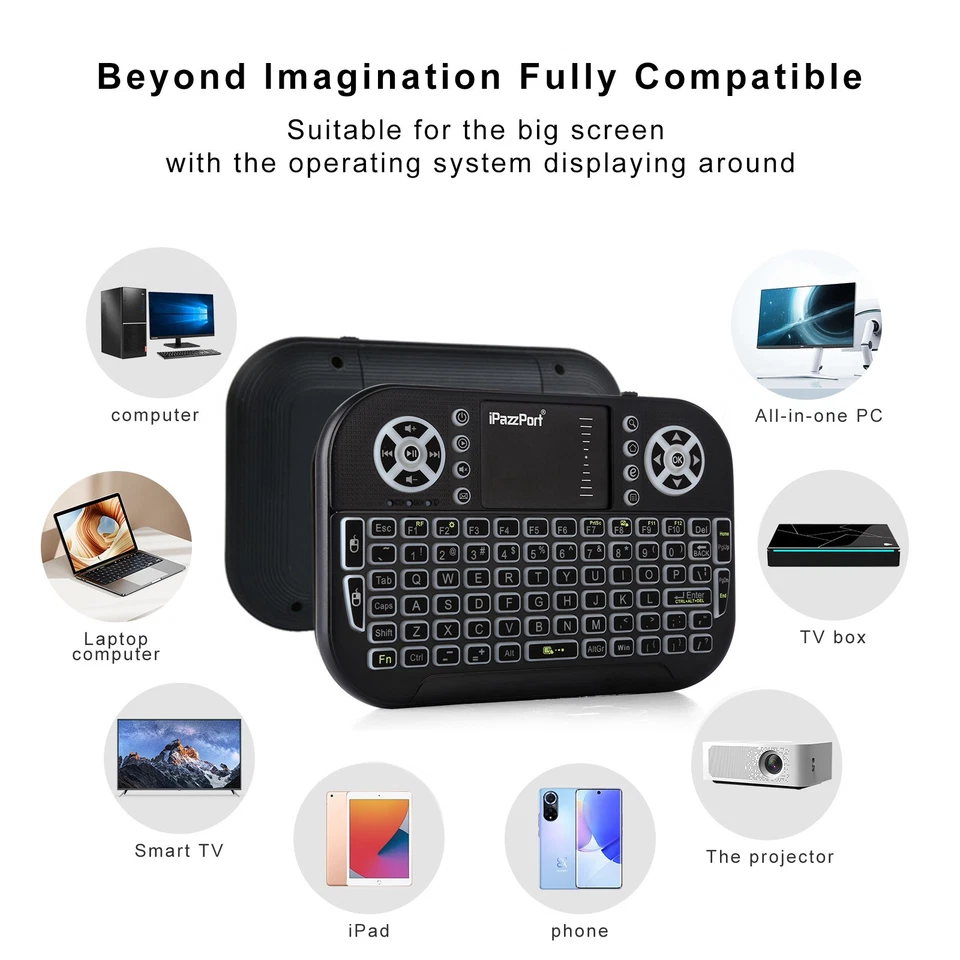iPazzPort: Mini wireless keyboard+touchpad combo, Bluetooth+2.4G 7-Color backlit - Image 4 of 4