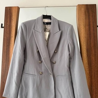 Zara Textured Double Breasted Blazer Blogger Favorite in Small Baby Blue