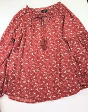 Women GiGiO Burnt Red Long Sleeve Pullover Top Size Small Floral