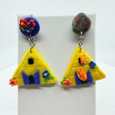 VTG Gravity Falls Bill Cipher Inspired Polymer Clay Dangle Stud Earrings Yellow