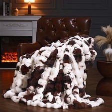 Faux Fur Throw Blanket for Couch, Fluffy Fuzzy Plush 60x50inch Cow Print-brown