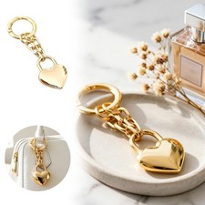 New Polished Gold Heart Lock Keychain - Minim...