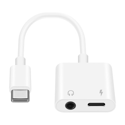 OTG Audio Jack Adapter | 2x USB C - AUX | Aux-in 3,5mm Klinke Typ-C Weiss