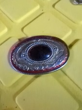 Vintage Oval Metal Western Belt Buckle Red Stone in Center