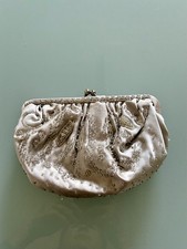 LA REGALE Silver Satin Beaded Ruched Evening Bag Clutch Handbag