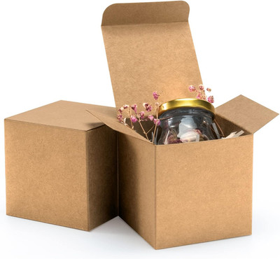 3X3X3 Brown Gift Boxes 50Pcs - Recycled Paper Cube Boxes with Lids for Gifts, Cr