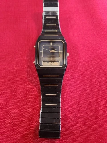 Seiko Watch Men 29mm Black Dial Black Tone Analog Digital READ!!!!! H449-5339