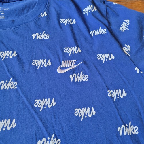 The Nike Tee 2XL All Over Script Logo Graphic T Shirt Blue White Men's AOP - Picture 5 of 7