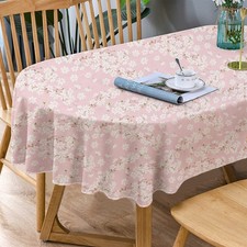 Pink Floral Polyester Oval Tablecloth, 60" x 120", Waterproof, Wrinkle-Free, ...