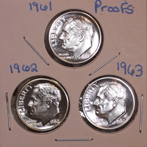 1961, 1962 & 1963  DCAM PROOF SILVER Roosevelt Dimes! 90% 61803 (3 Coins)