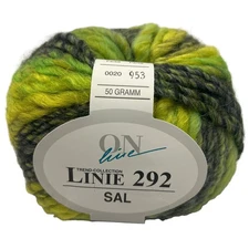 ONline Linie 292 Sal #20 Citron Green Black Striping Yarn Skein Wool Acrylic NEW