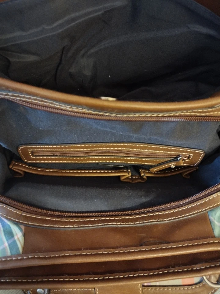 CHAPS Ralph Lauren "Marcie" Green Plaid Triple Satchel Purse (Read) - Image 3 of 4