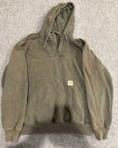 Carhartt Hoodie Mems L Green Rain Defender Paxton 1/4 Zip Heavyweight KE9