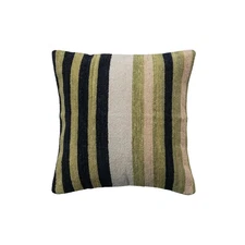 , Multicolor Square Woven Cotton Blend Chenille Pillow with Stripes