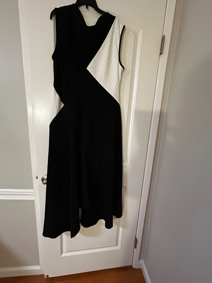 DKNY Mujer Vestido A Rayas Dobladillo Asimétrico a Lateral, Talla 12 Foto 2 de 4