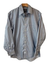 Kirkland Dress Shirt Mens L 16-32/33 Blue Gingham Check Button Down Long Sleeve
