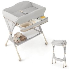 Baby Changing Table Foldable Diaper Changing Station with Water Basin Grey