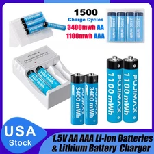 1.5V AA AAA Rechargeable Li-ion Batteries / Fast Lithium Battery Charger LOT US