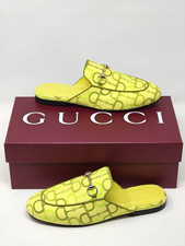 Gucci Princetown Slides Mules Horsebit Yellow Leather Canvas UK 7 US 10 EU 40