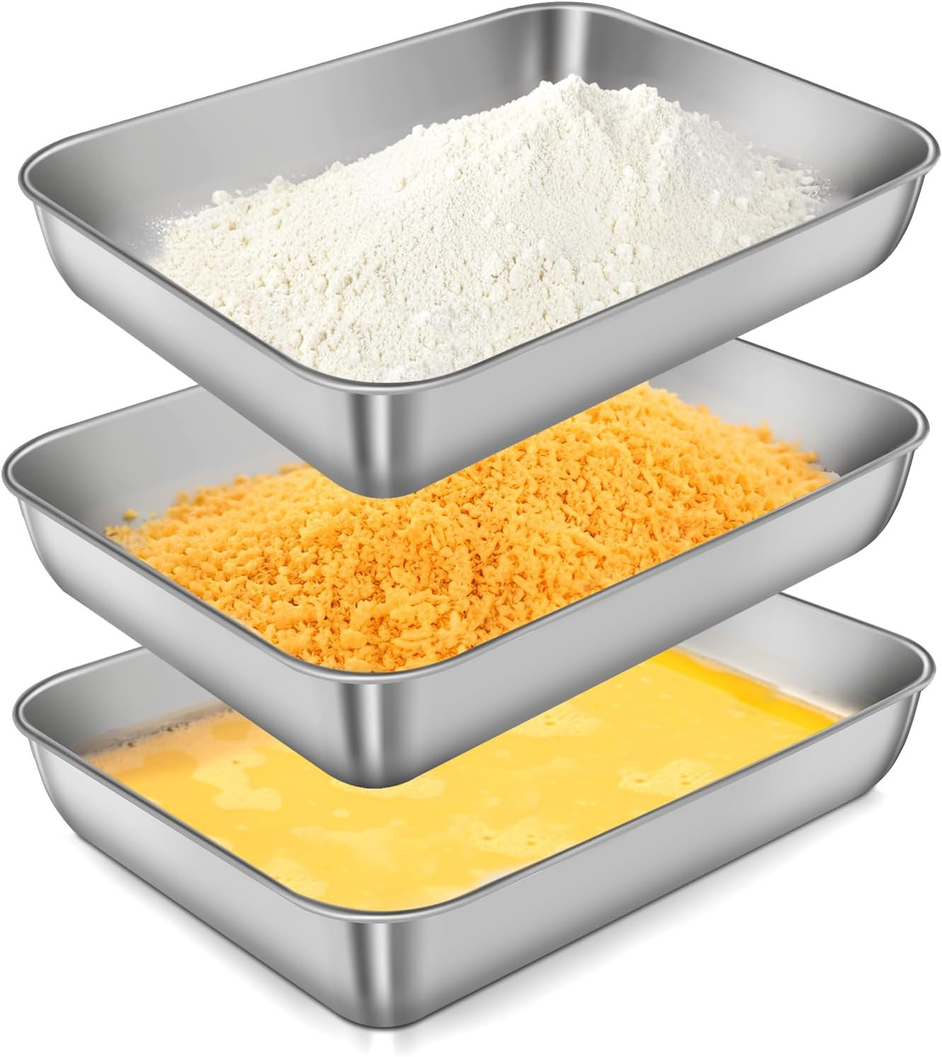 Panierschalen Set 3 Teilig, 25 x 19 x 5 cm Panierstraße Schnitzel, Edelstahl Pan