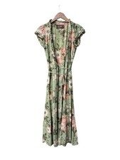 Reformation Gwenyth Dress Athena Short Sleeve Wrap Midi Floral Green Small