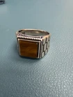 New 925 STERLING SILVER Tiger Eye WRIST Watch Design Ring Size 10.5 8.8G