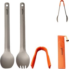 3 in1 Titanium Ultralight Cutlery Set Long Handle Spoon  Spork Camping tong