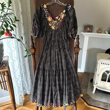 Warm Sola Black 100% Cotton Floral Midi Peasant BOHO Dress size 0 XS