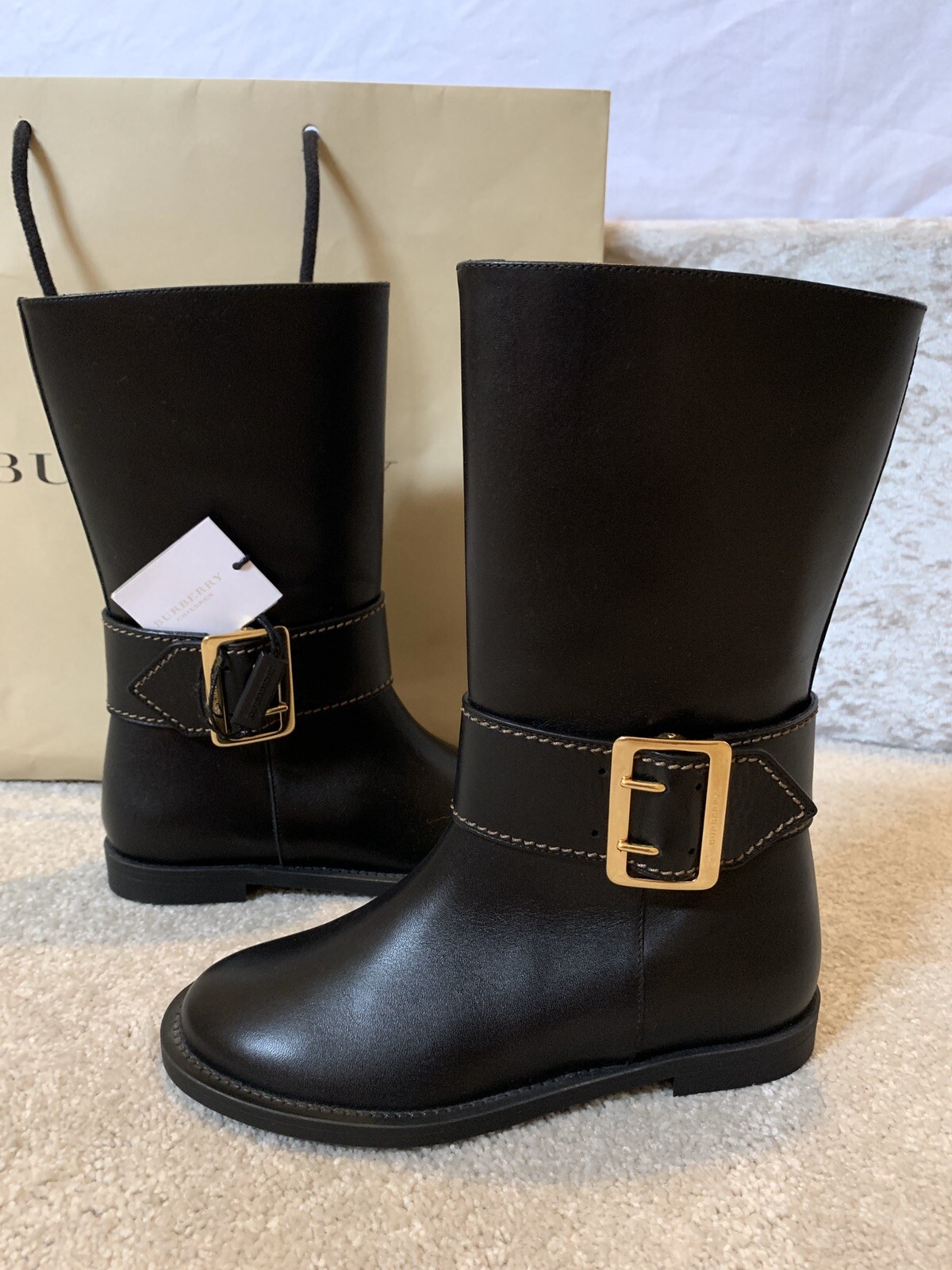 Burberry Girls Black Leather Boots Size UK 11 EU 30 RRP £325 image 5