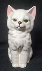 White Ceramic Cat Statue Green Eyes 5 1/2 " Tall — photo 1
