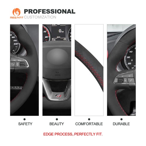 Suede Car Steering Wheel Cover for Seat Leon Ibiza (FR|CUPRA) Alhambra Arona FR - Bild 9 von 12