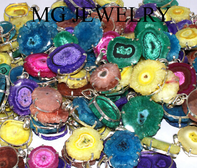 10Pcs Um 100Pcs Solar Quarz Druzy Anhänger Menge 925 Sterlingsilber Overlay