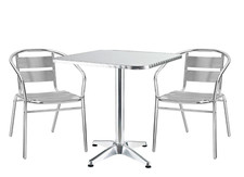 SET DI 2 SEDIE IMPILABILI + 1 TAVOLO 70X70 IN ALLUMINIO BAR RISTORANTE GIARDINO