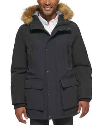 Club Room Parka Faux Fur-Hood Jacket Men's M Charcoal Heather Zip Snap Closure