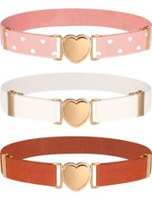 3 Pieces Girl Belts Kids Toddler Belt Elastic Stretch Adjustable Heart for Gi...