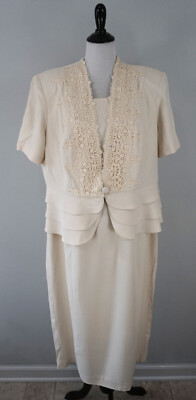 SL Fashions Embroidered Ivory White Ruffle Floral Suit Jacket Lace Dress 18WP